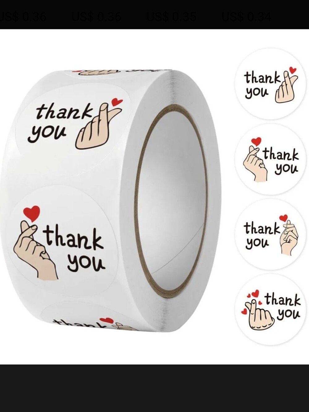 500 Thank You Stickers Roll (1 Inch Each), NIP